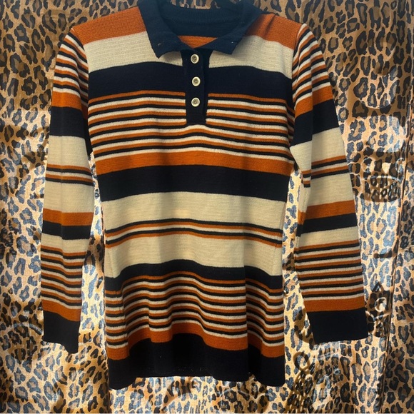 Striped Long Sleeve Polo Sweater - Picture 2 of 4